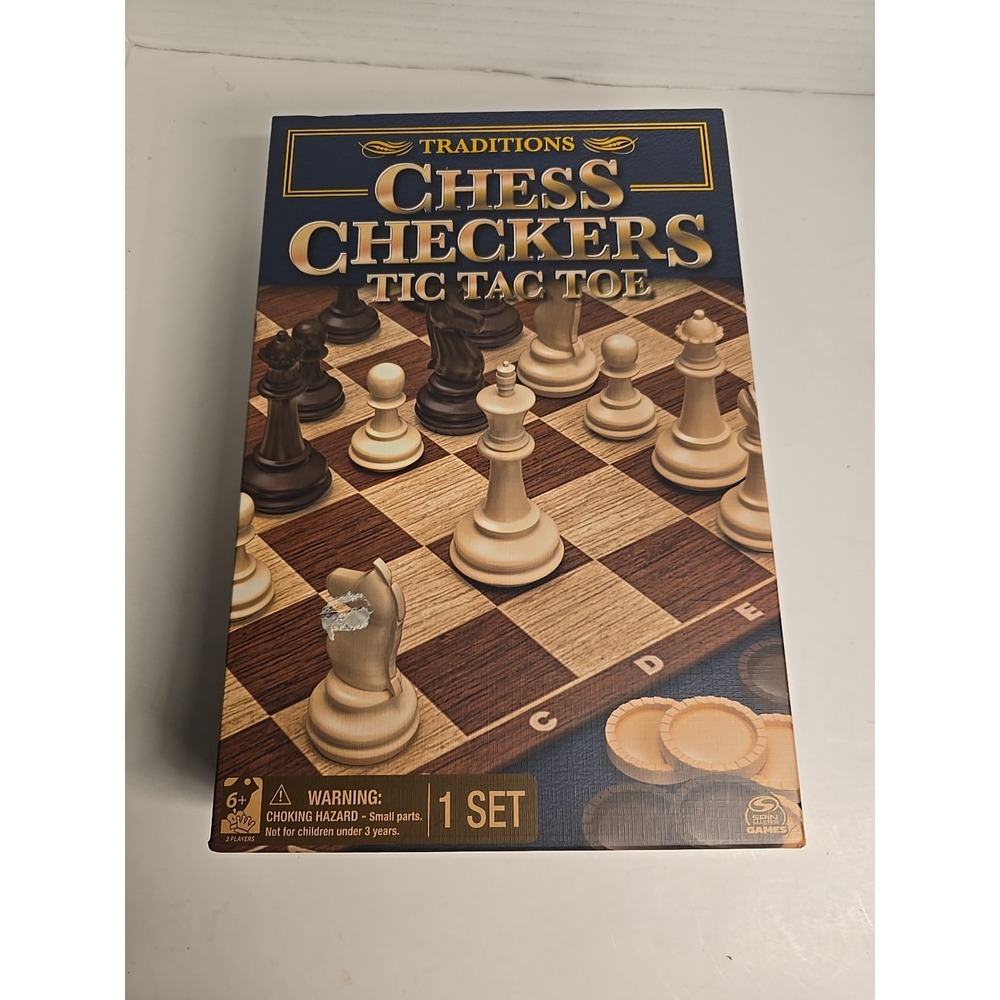 Spin Master Traditions Chess, Checkers, and Tic‎ Tac Toe Set Factory Sealed